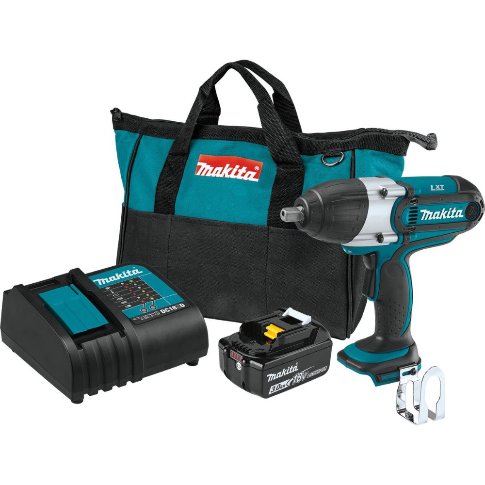 Sell your used Makita tools – Get cash for Makita XWT04S1 18V LXT Lithium-Ion Cordless 1/2" Sq. Drive Impact Wrench Kit, rev., rocker switch, L.E.D. Light, bag, with one battery (3.0Ah) at WeBuyTool.com
