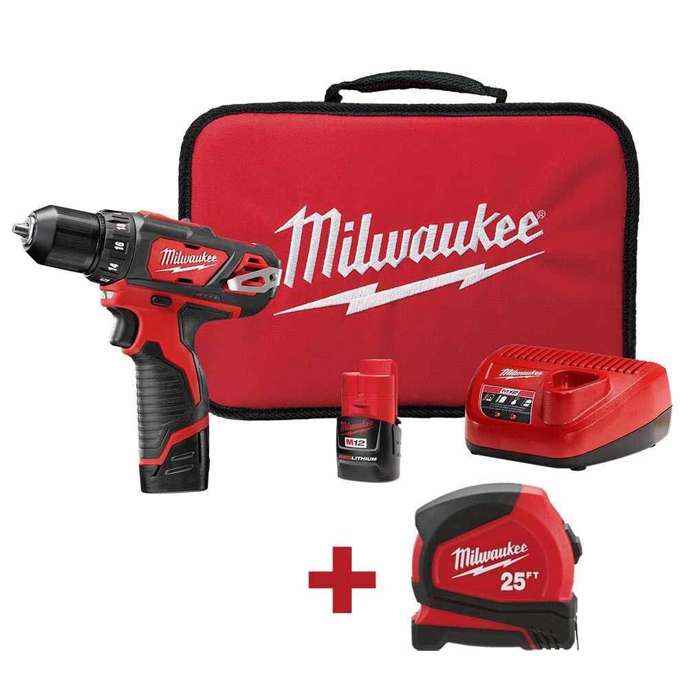 Sell your used Milwaukee tools – Get cash for Milwaukee 2407-22T M12 Cordless 3/8 in. Drill Driver Kit with 25 ft Tape Measure at WeBuyTool.com