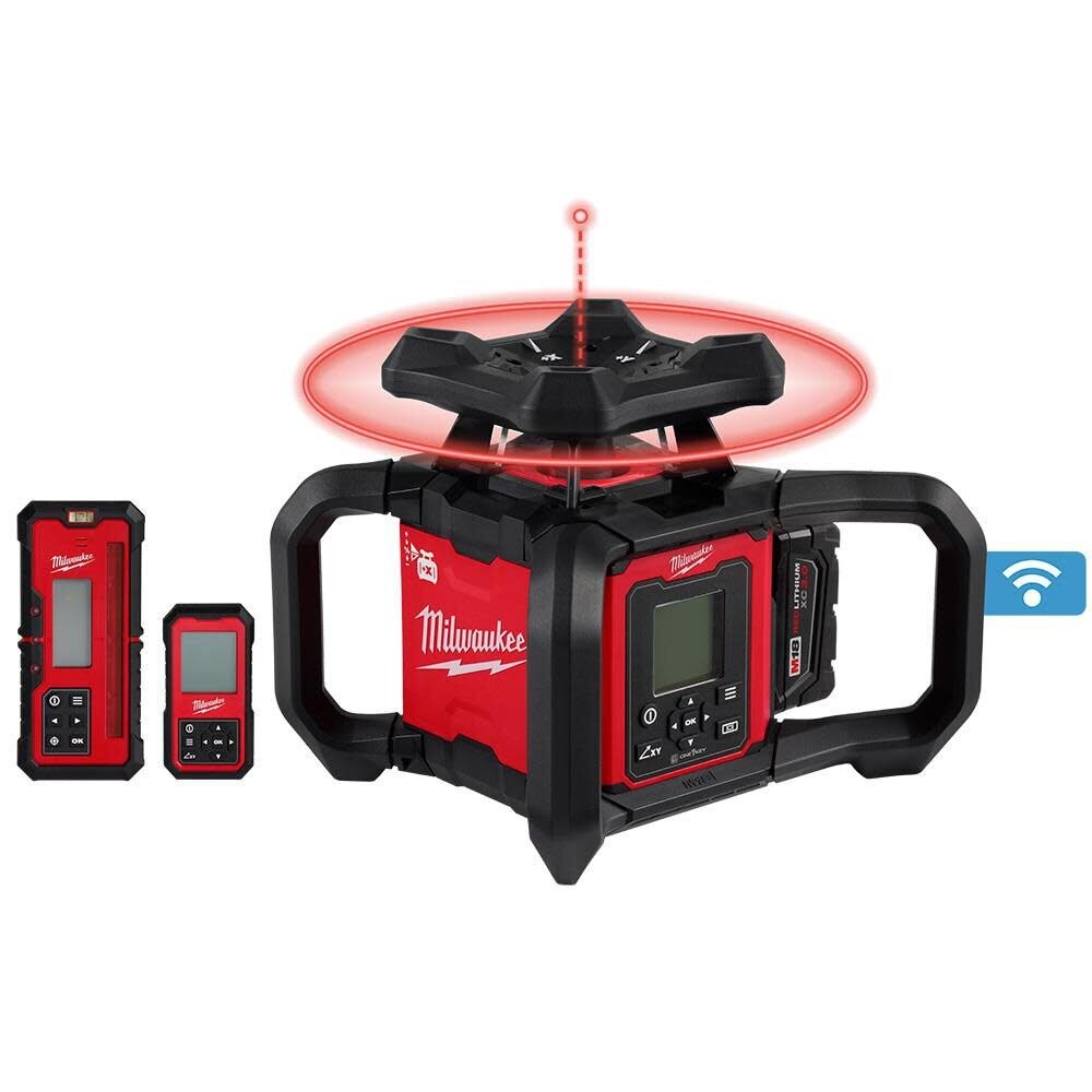 Sell your used Milwaukee tools – Get cash for Milwaukee 3704-21T M18 Red Exterior Dual Slope Rotary Laser Level Kit w/ Receiver, Remote, Grade Rod & Tripod at WeBuyTool.com