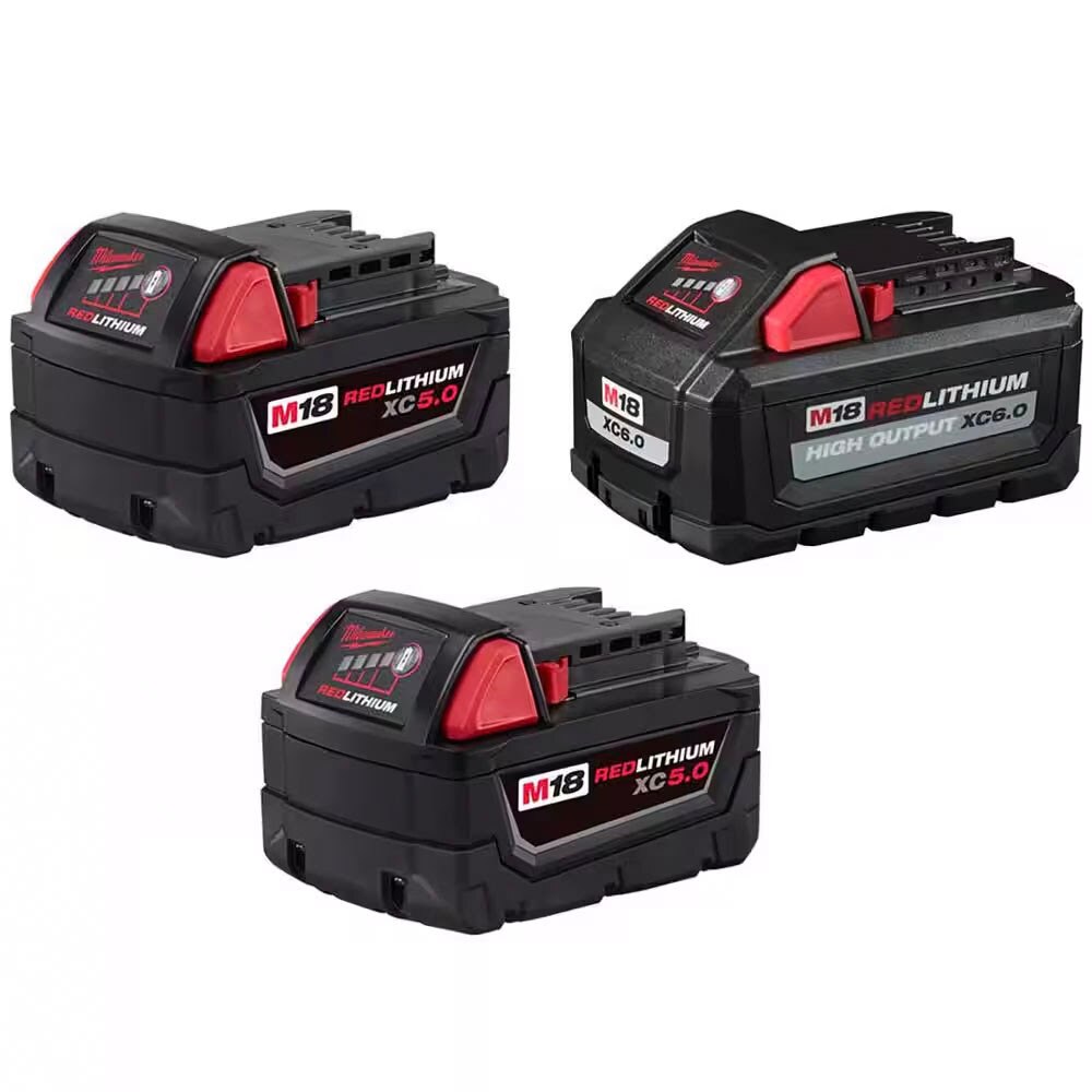 Sell your used Milwaukee tools – Get cash for Milwaukee 48-11-1856 M18 18-Volt Lithium-Ion (1) High Output 6.0Ah Battery and (2) 5.0Ah Battery (3-Pack) at WeBuyTool.com
