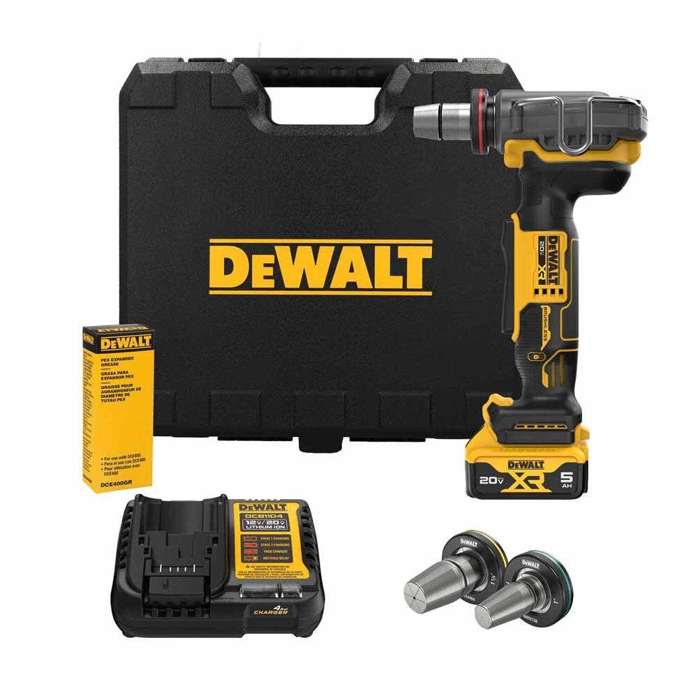 Sell your used Dewalt tools – Get cash for DeWalt DCE410P1 20V Max*XR Pex Expander Kit , with 1",1-1/4",1-1/2" Expander Heads , DCB205 Battery , Charger , Case at WeBuyTool.com