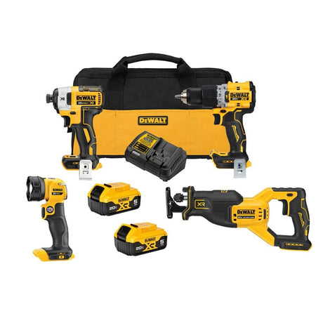 Sell your used Dewalt tools – Get cash for DEWALT DCK449P2 20V MAX XR® Brushless Cordless 4-Tool Combo Kit With 5.0Ah Batteries at WeBuyTool.com