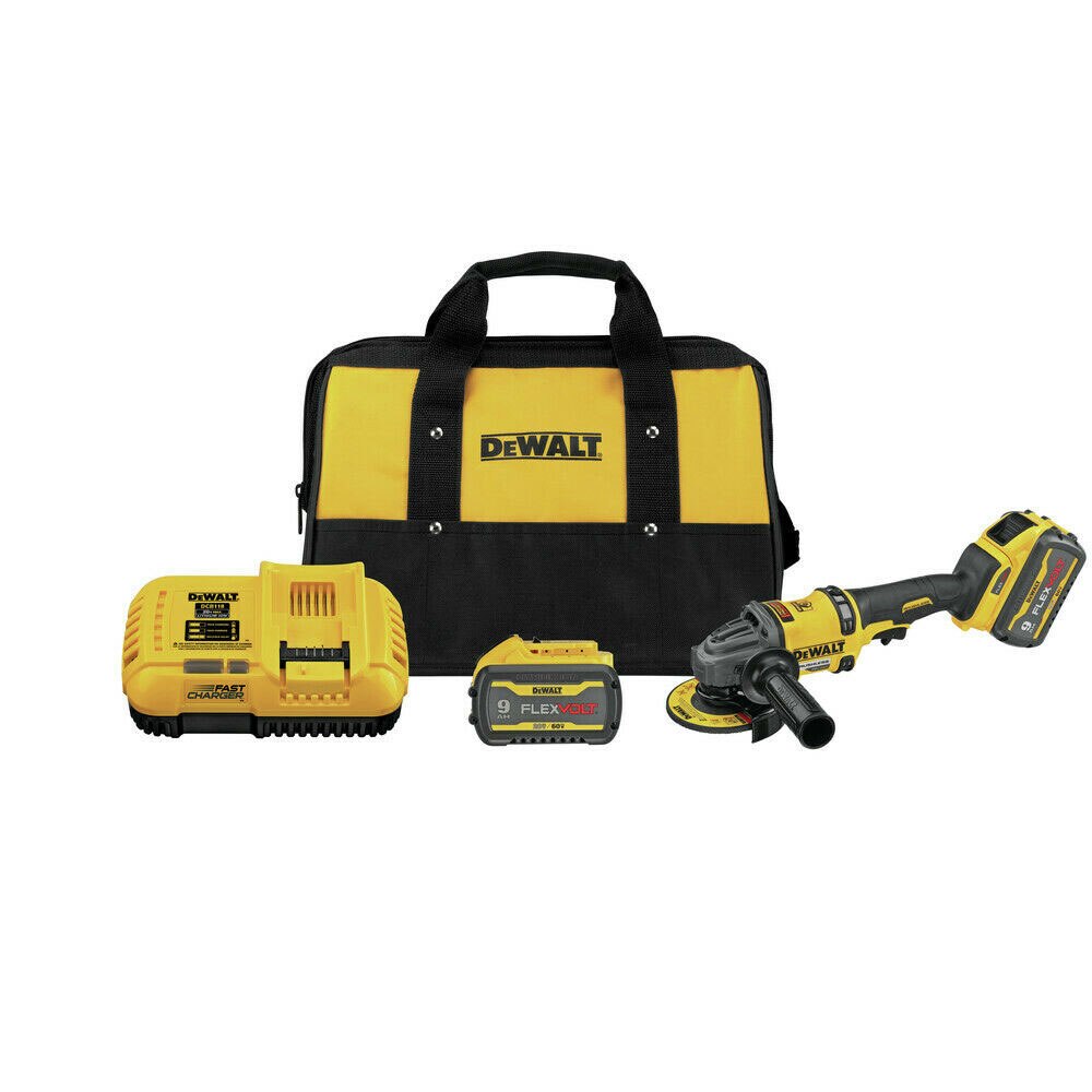 Sell your used Dewalt tools – Get cash for DeWalt DCG418X2 60V 4.5"-6" 60V 4.5"-6" FLEXVOLT 60V MAX Brushless Lithium-Ion 4-1/2" 6" Cordless Grinder Kit /w Kickback Brake and 9 Ah Batteries at WeBuyTool.com