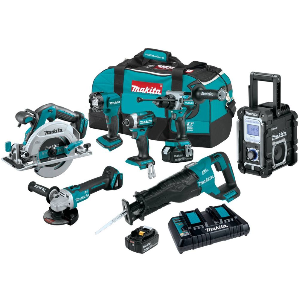 Sell your used Makita tools – Get cash for Makita XT707PT 18V LXT Lithium-Ion Brushless Cordless 7 Pc. Combo Kit, XPH14Z, XDT14Z, XRJ05Z, XSH03Z, XAG04Z, XRM06B, DML815, dual port charger, bag (5.0Ah) at WeBuyTool.com