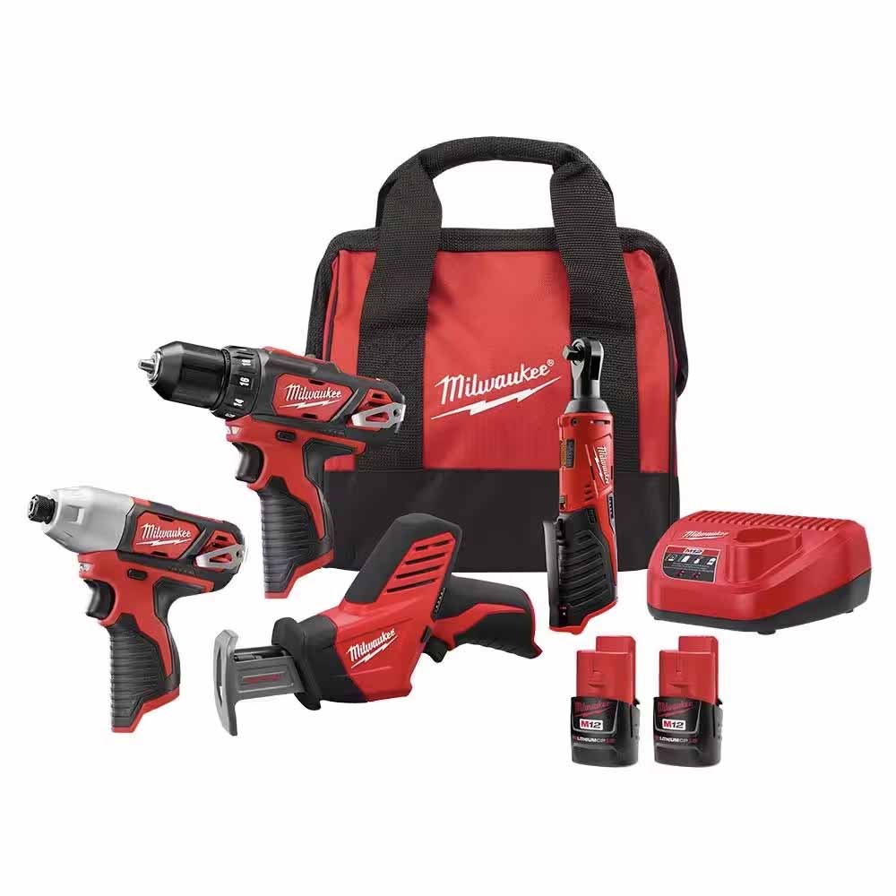 Sell your used Milwaukee tools – Get cash for Milwaukee 2497-24B M12 12V Lithium-Ion Cordless Combo Kit (4-Tool) w/(2) 1.5Ah Batteries, (1) Charger, (1) Tool Bag at WeBuyTool.com