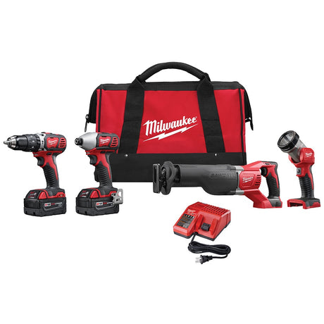 Sell your used Milwaukee tools – Get cash for Milwaukee 2696-24 M18 Cordless Combo Compact Hammer Drill/Sawzall/1/4 Hex Impact Driver/Work Light/Charger/2 Battery at WeBuyTool.com
